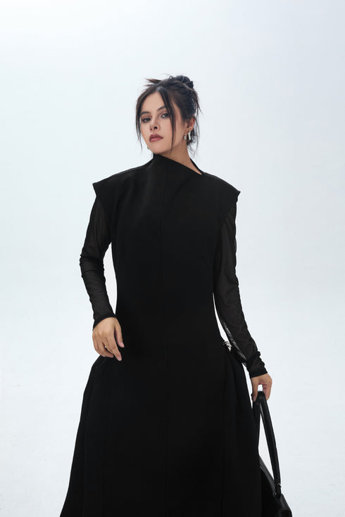 Sheer Sleeve Long Dress